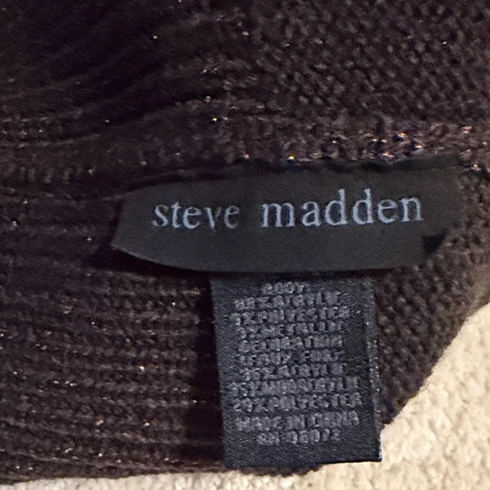 New Steve Madden Chocolate Brown Copper Glitter Knit Faux Fur Pom-Pom Beanie - Picture 3 of 3